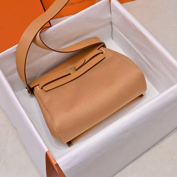 HM Mini Herbag Gold Buckle 20 Straw Canvas and Hunter Cowhide