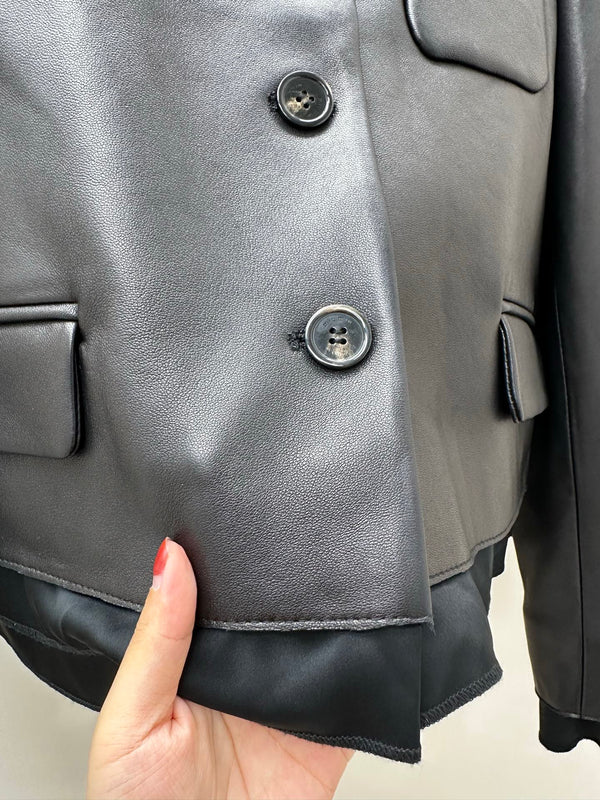 Miu 2026 Short Blazer Black Leather 418940