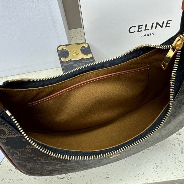 Celine Ava Bag 23cm Triomphe Canvas Black Dark Brown Calfskin