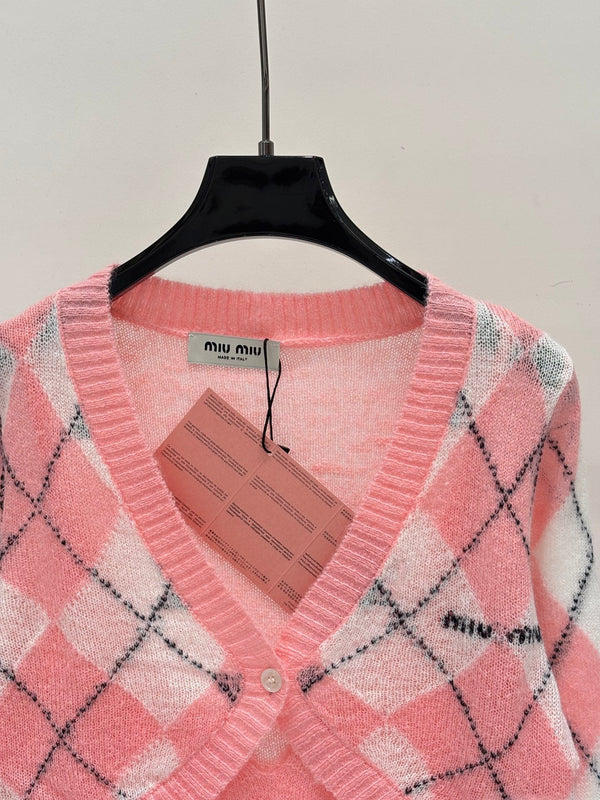 Miu 2026 Argyle Cardigan Knit 431816