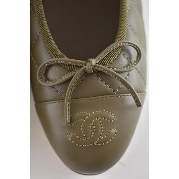 CC 2026 Quilted Ballet Flat Moss Green Leather