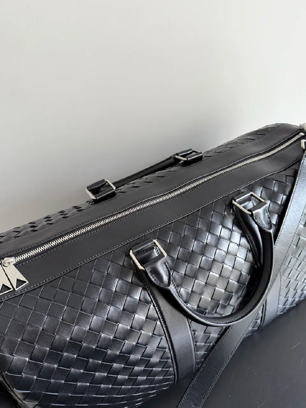 BV 25s Replica Bottega Veneta Duffel Bag Black Intrecciato leather