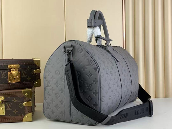 LV Keepall 50B Anthracite Grey Monogram Shadow Calfskin