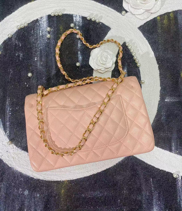 CC classic flap bag 23 pink beige caviar lamskin
