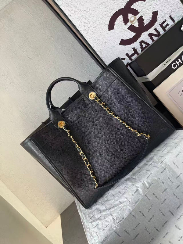 CC 2025 Deauville Tote Bag Black Leather GHW