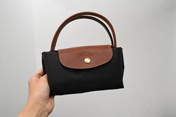 Longchamp Small Le Pliage Tote Bag Brown Black Polyamide Leather