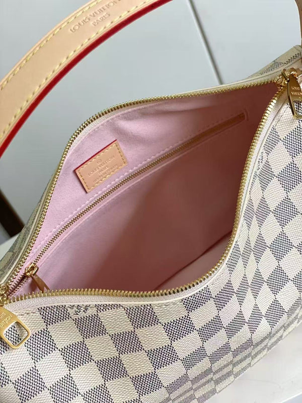 Slouchy PM 33cm Black White Damier Azur Coated Canvas & Cowhide