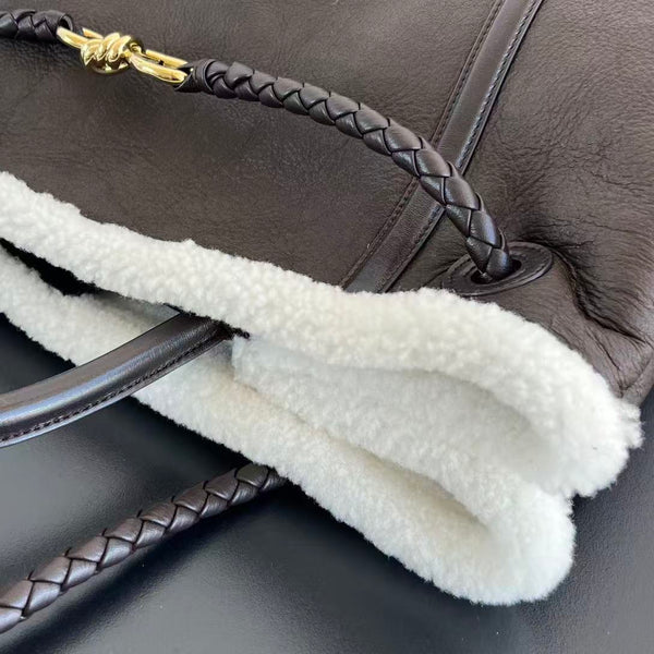 BV Andiamo Large Brown White Fur Leather