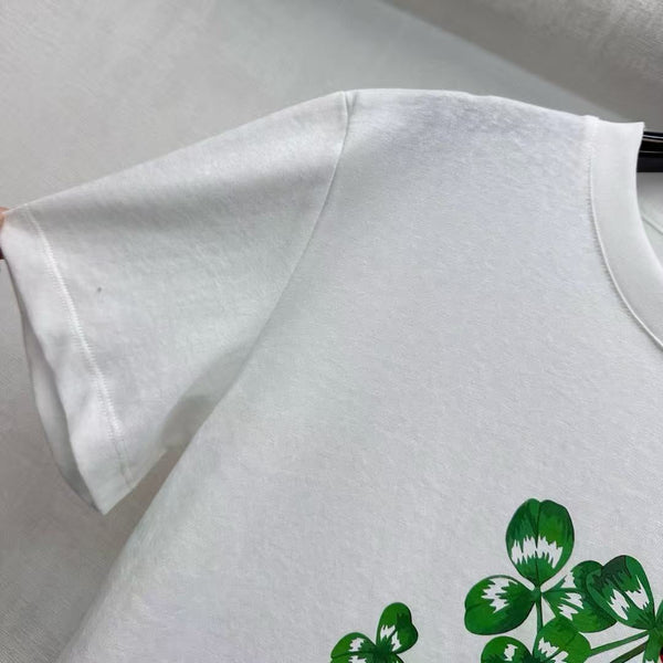 T-shirt ajusté CD en jersey de coton blanc avec motif Dior Clover vert