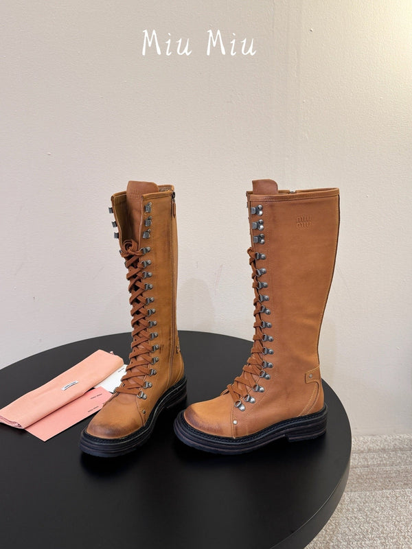 Miu 26s High Hiking Boots Calfskin