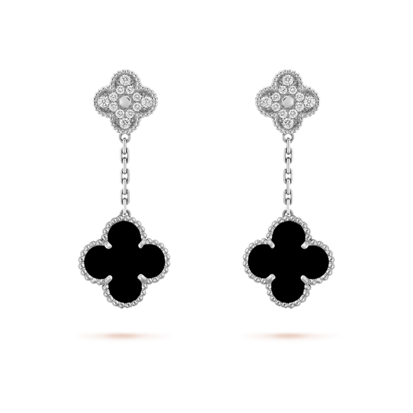 CLOVER DIAMOND AND ONYX EARRINGS