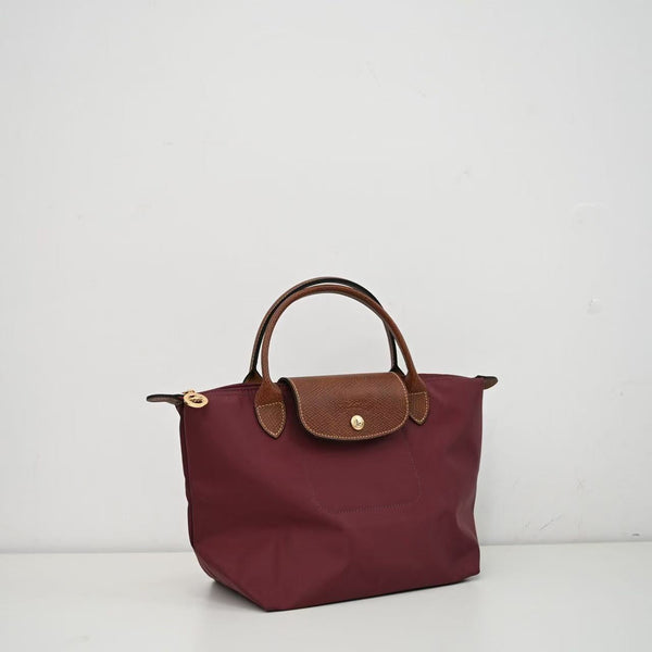Longchamp Small Le Pliage Tote Bag Brown Burgundy Polyamide Leather
