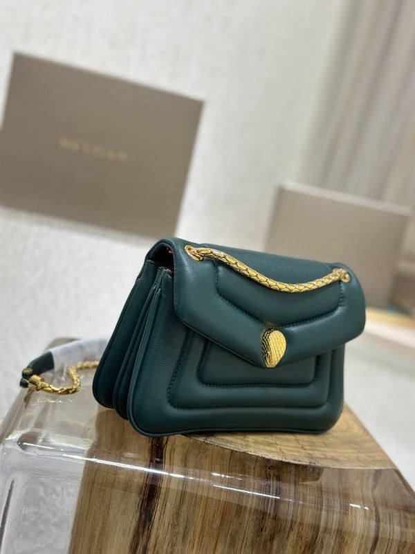 BVL Serpenti Reverse Shoulder Bag 22.5cm Emerald Green Calfskin GHW 188589