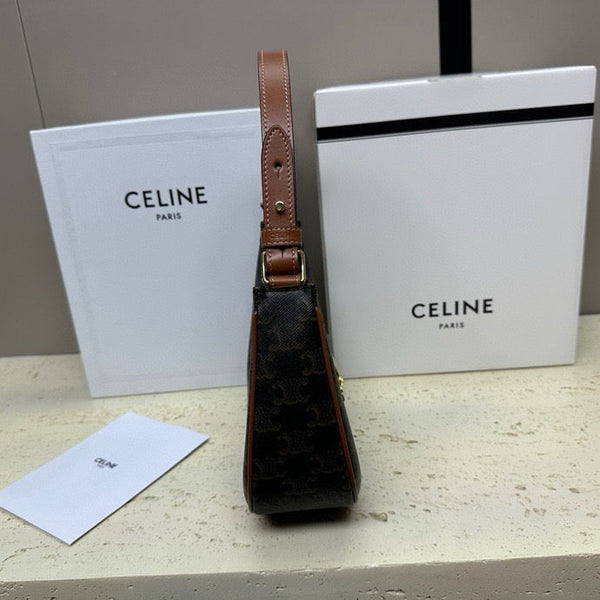 Celine Ava Bag 23cm Triomphe Canvas Black Dark Brown Calfskin