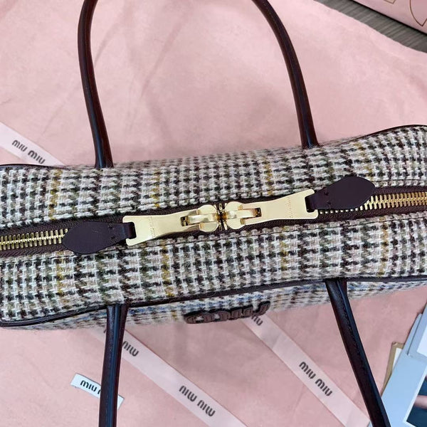 Sac à main Miu 5BB147 28cm Tweed Marron Beige