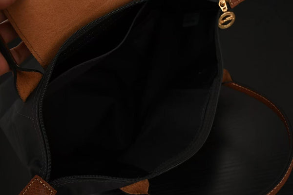 Longchamp Small Le Pliage Tote Bag Brown Black Polyamide Leather