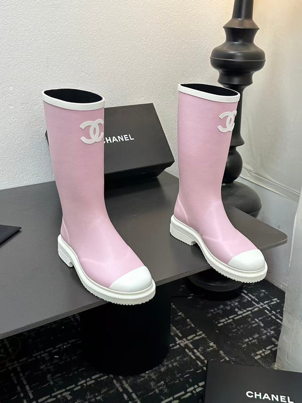 CC High Pink White Rain Boots