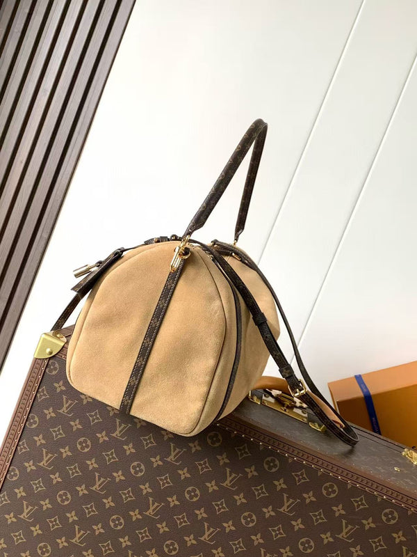 LV Express MM Bag 36cm Beige Suede Monogram Canvas GHW