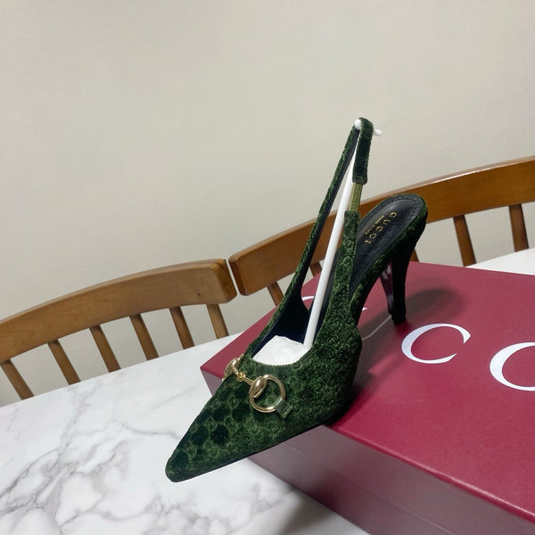 GG 26s Slingback Heels 8.5cm Dark Green Velvet