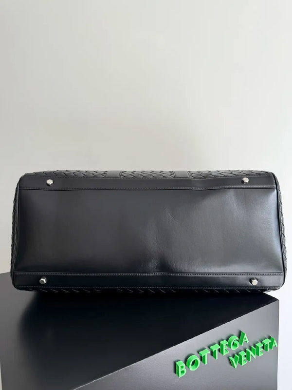 BV 25s Replica Bottega Veneta Duffel Bag Black Intrecciato leather