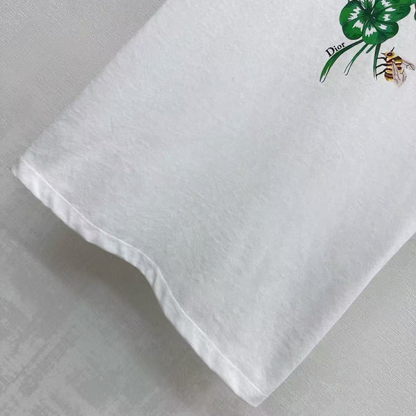 T-shirt ajusté CD en jersey de coton blanc avec motif Dior Clover vert