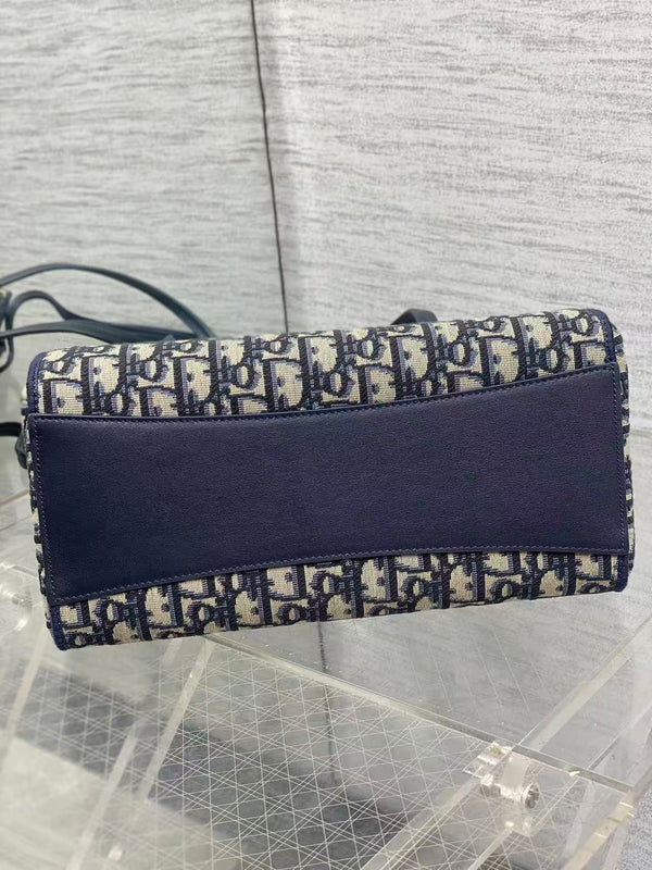 CD Medium Shopping Bag Blue Beige Oblique Jacquard Cotton Calfskin