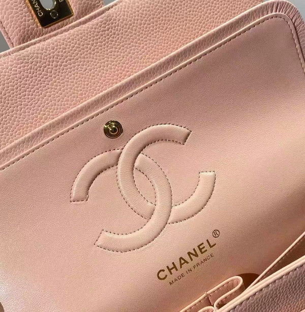 CC classic flap bag 23 pink beige caviar lamskin