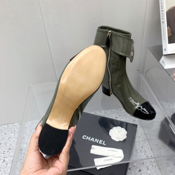 CC 2026 Cap Toe Ankle Boots 4.5CM Patent Leather 162178