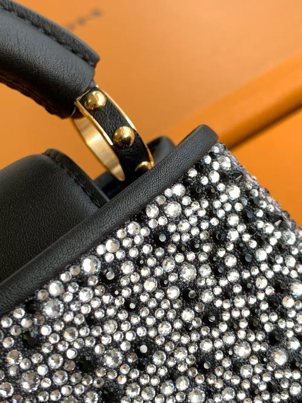 LV 25ss Capucines East-West 22cm Black Rhinestones & Crocodile leather GHW