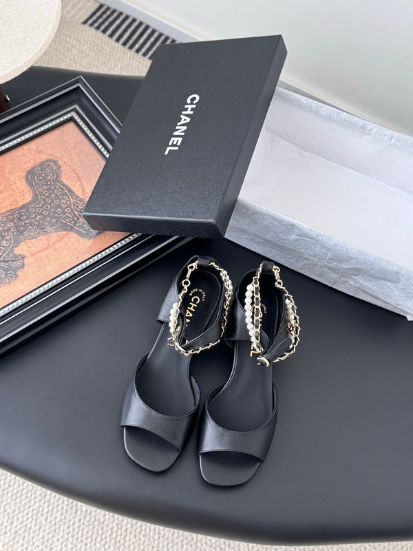 CC 25B Mary Janes 55mm High Heel Pearl Strap Black Sheepskin