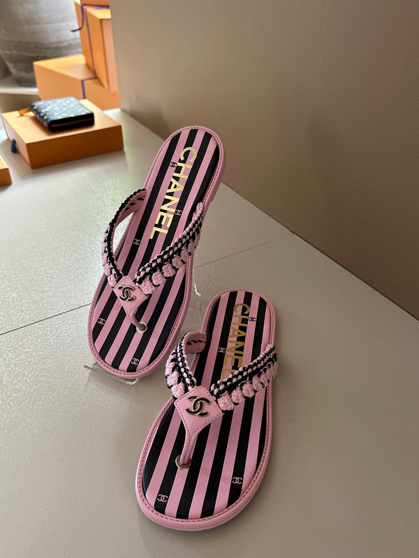 CC 25 Thong Sandal Braided Striped Pink Black