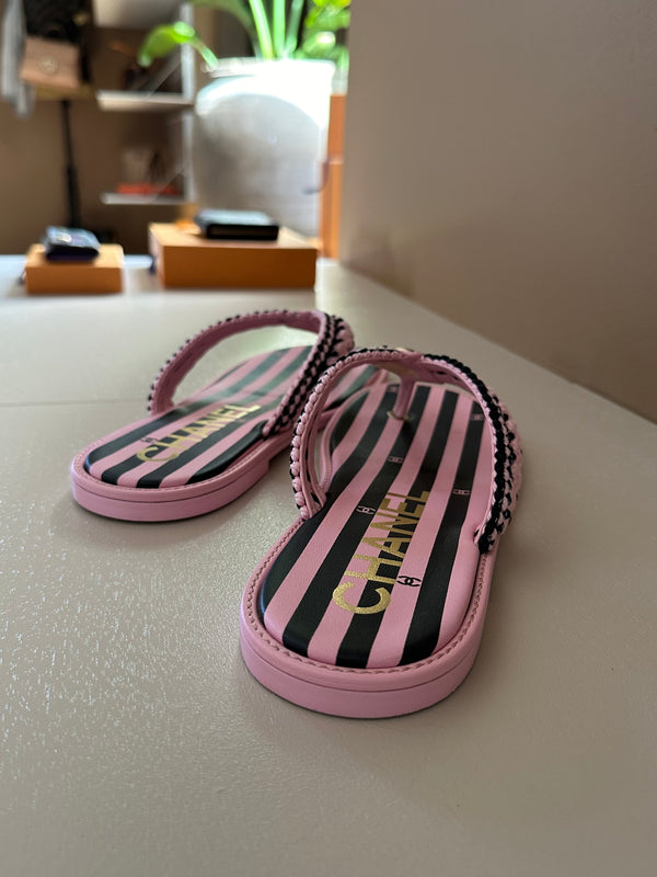 CC 25 Thong Sandal Braided Striped Pink Black