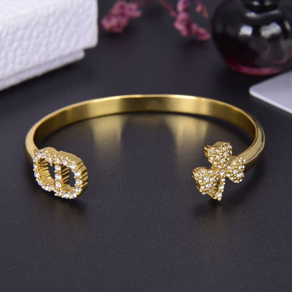 BRACCIALE CON MANICHETTA TRIFOGLIO CD ORO DIAMANTE
