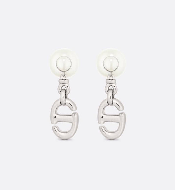 CD DROP PEARL TRIBALES EARRINGS SILVER