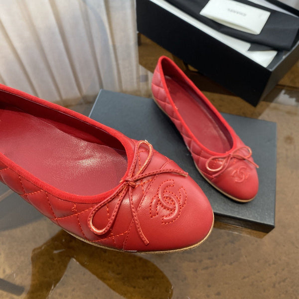ballerine rosse in pelle di agnello trapuntata