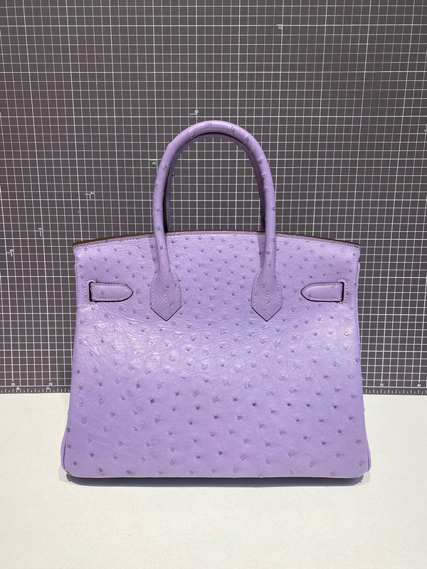 HM BIRKIN 30CM PURPLE OSTRICH LEATHER SILVER HARDWARE