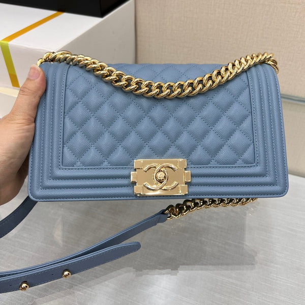 BORSA BOY MEDIA 25 CLOUD BLUE CAVIAR GOLD HARDWARE