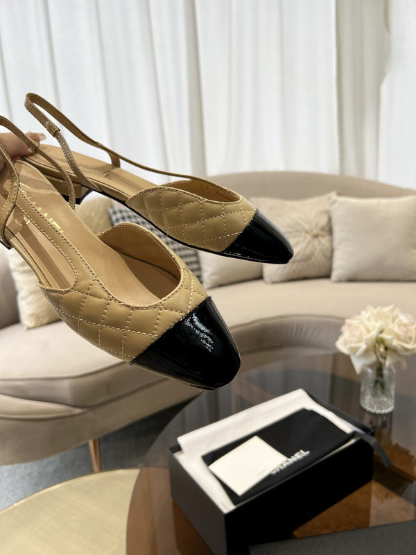 slingback in pelle di vitello trapuntata beige