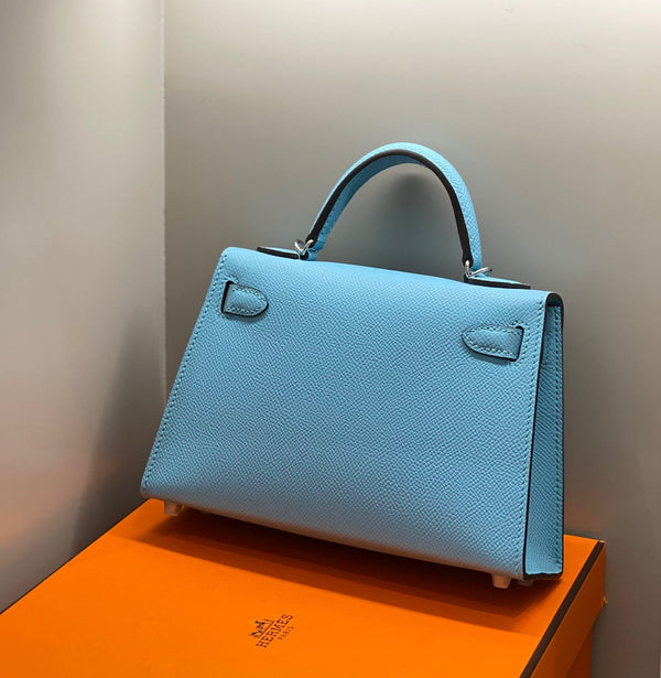 HM KELLY MINI 20 CIELO BLU EPSOM ARGENTO HARDWARE