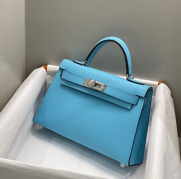 HM KELLY MINI 20 CIELO BLU EPSOM ARGENTO HARDWARE