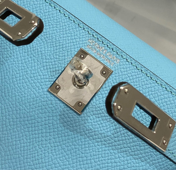 HM KELLY MINI 20 CIELO BLU EPSOM ARGENTO HARDWARE