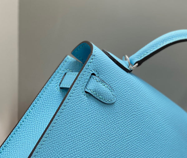 HM KELLY MINI 20 CIELO BLU EPSOM ARGENTO HARDWARE