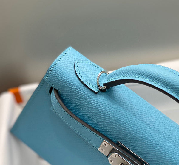 HM KELLY MINI 20 CIELO BLU EPSOM ARGENTO HARDWARE