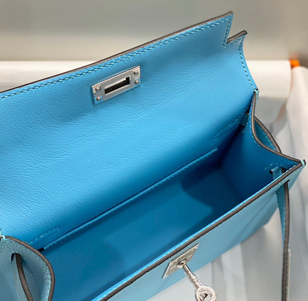 HM KELLY MINI 20 CIELO BLU EPSOM ARGENTO HARDWARE