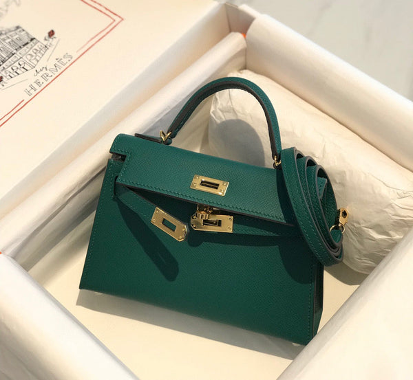 HM KELLY MINI 20 VERDE EPSOM ORO HARDWARE