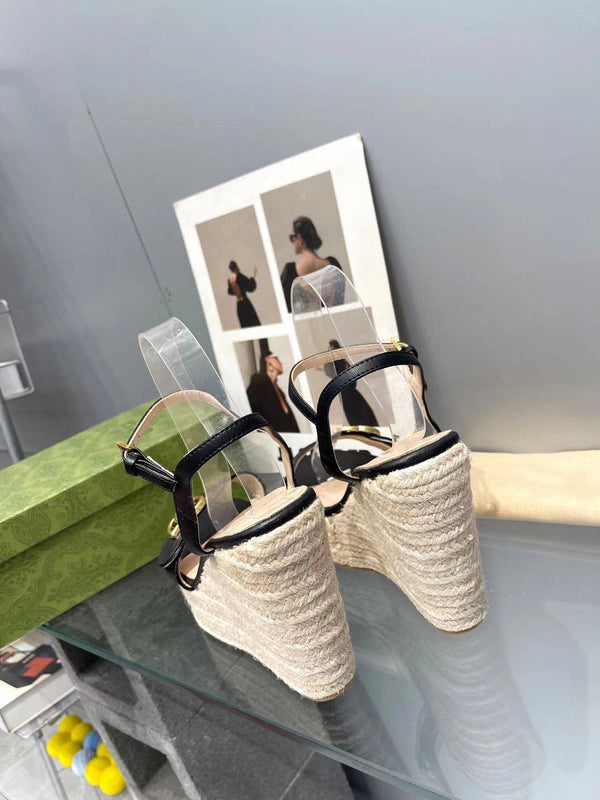 gg marmont sandal 140mm espadrilles black leather