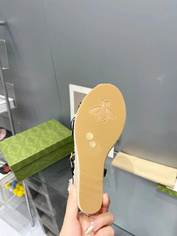 gg marmont sandal 140mm espadrilles black leather