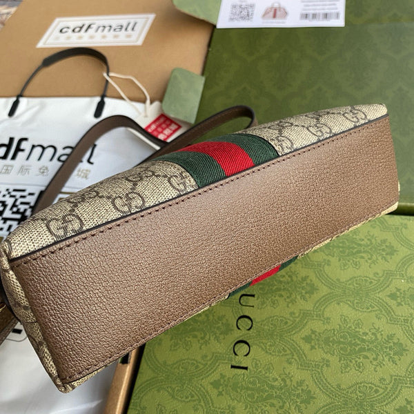 ophidia grande marsupio in tela monogramma beige da 24 cm