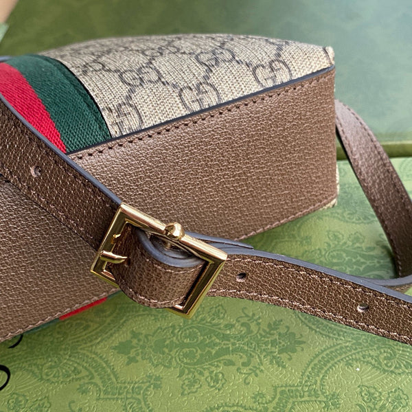 ophidia grande marsupio in tela monogramma beige da 24 cm