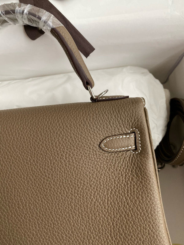 HM KELLY 28CM MARRONE TOGO ARGENTO HARDWARE